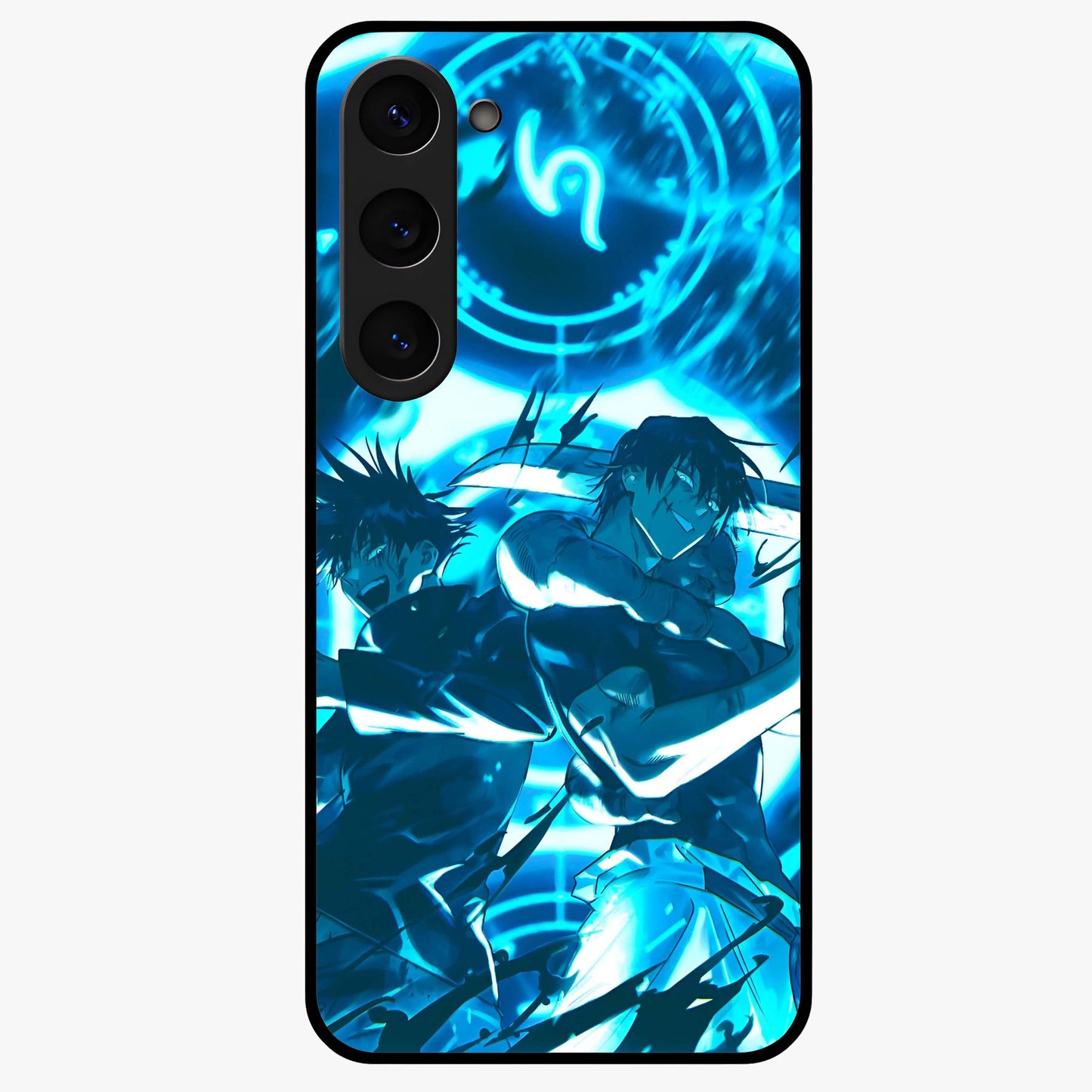 Cursed Energy Clash Glass Case showing flat back view with intense cursed energy artwork and glossy glass finish.
