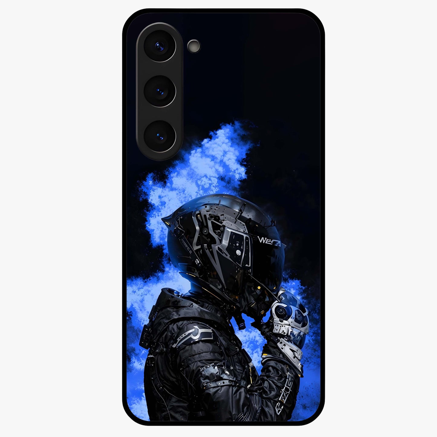 Cyber Sentinel Protocol Glass Case showing flat back view with futuristic cyber themed artwork and glossy glass finish.