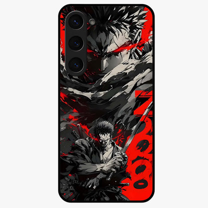 Demon Sword Resolve Glass Case showing flat back view with fierce sword warrior artwork and glossy glass finish.