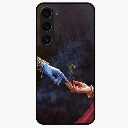 Divine Touch Eternal Glass Case showing flat back view with spiritual themed artwork and glossy glass finish.