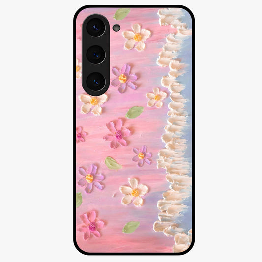 Dreamy Painted Garden Glass Case showing flat back view with artistic painted floral garden artwork and glossy glass finish.