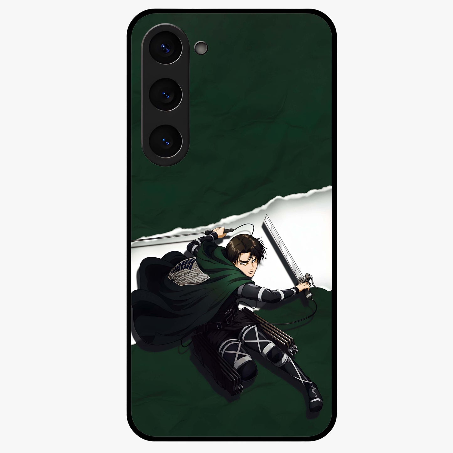 Emerald War Vanguard Glass Case showing flat back view with powerful warrior themed artwork and glossy glass finish.