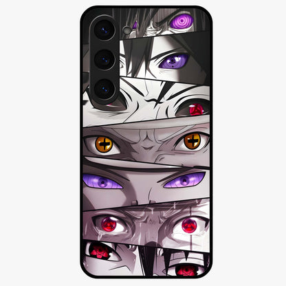 Eyes of Destiny Glass Case showing flat back view with striking eye themed artwork and glossy glass finish.