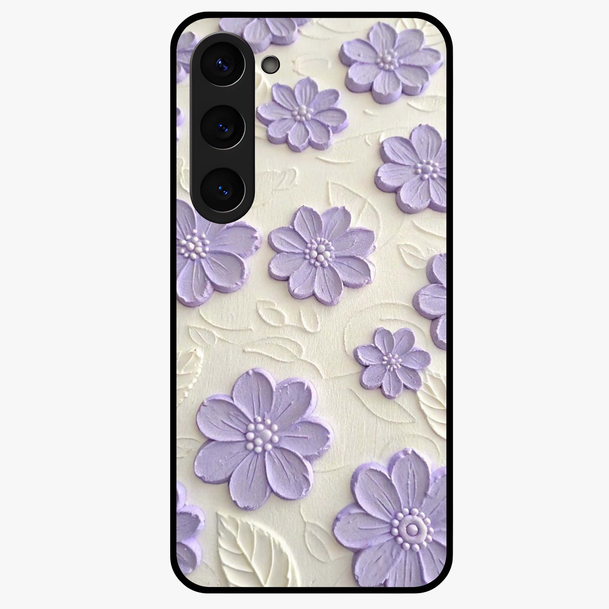 Floral Wall Art With Purple Flowers Glass Case showing flat back view with purple flower artwork and glossy glass finish.