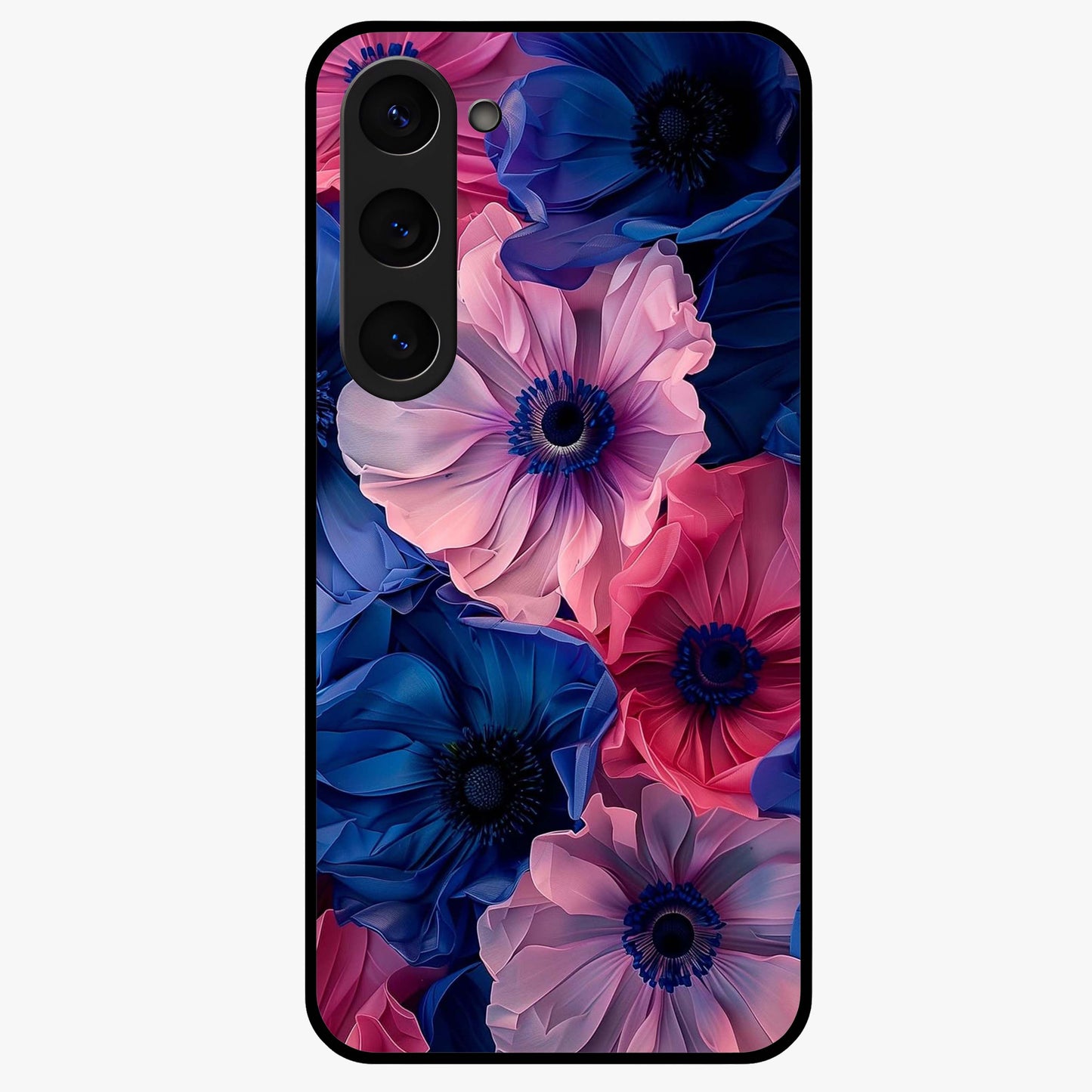 Flower Paper Art Pattern Glass Case showing flat back view with paper cut style floral artwork and glossy glass finish.