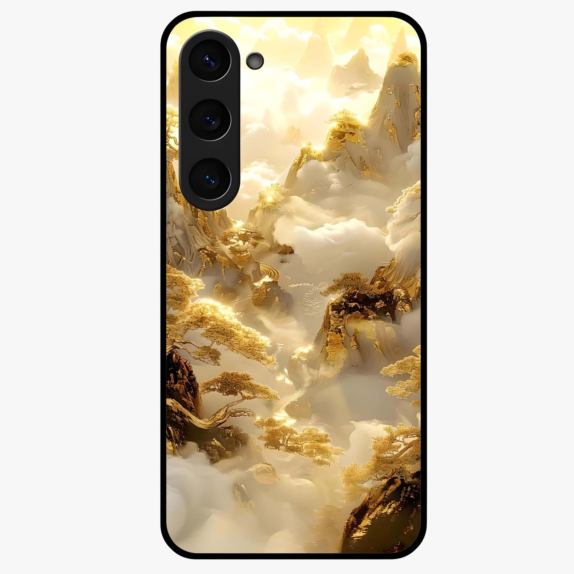 Gates Of Illumination Glass Case showing flat back view with mystical illuminated gate artwork and glossy glass finish.