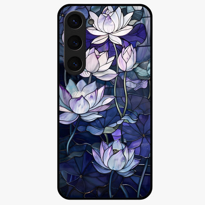 Gloss Petal Rush Glass Case showing flat back view with glossy flower petal artwork and smooth glass finish.