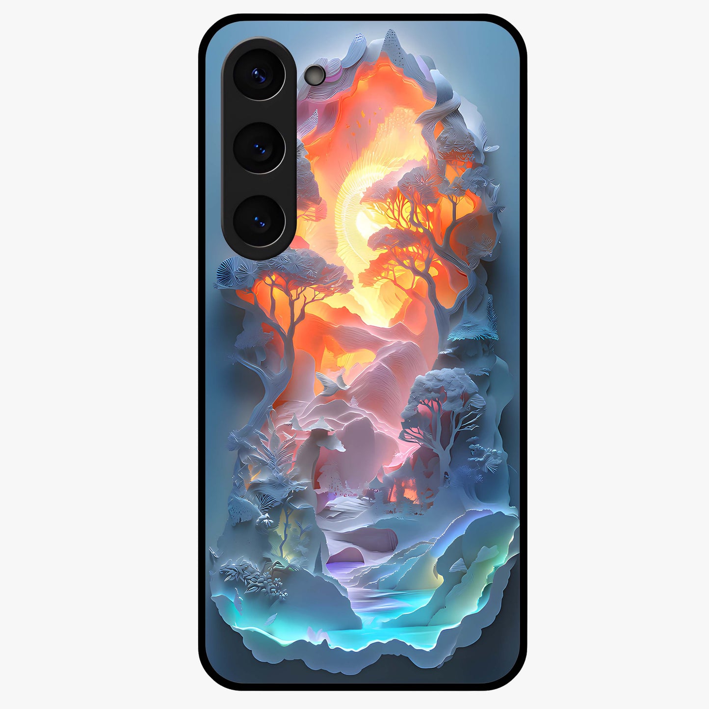 Glow Forest Portal Glass Case showing flat back view with glowing forest portal artwork and glossy glass finish.