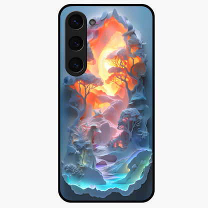 Glow Forest Portal Glass Case showing flat back view with glowing forest portal artwork and glossy glass finish.