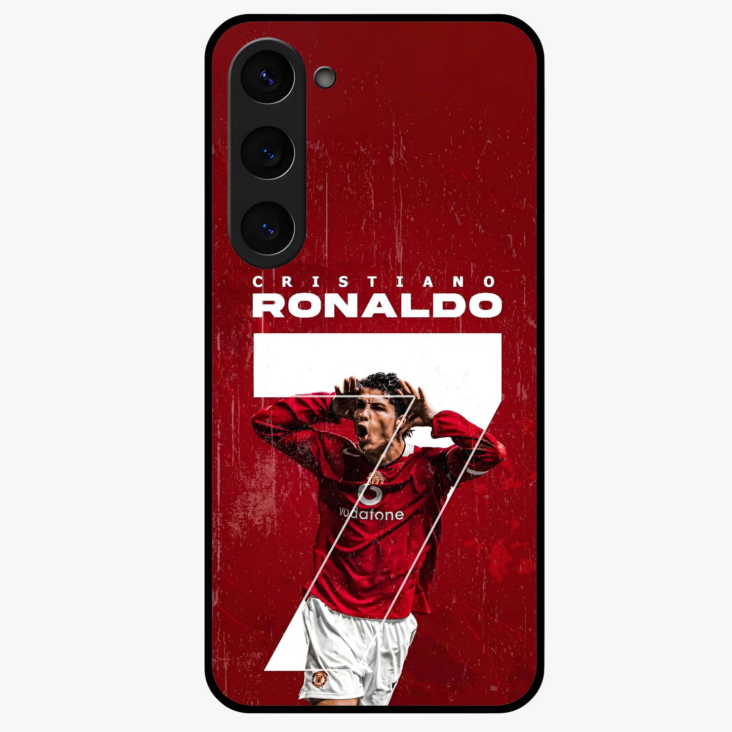 Goal Celebration Legacy Glass Case showing flat back view with football celebration inspired artwork and glossy glass finish.