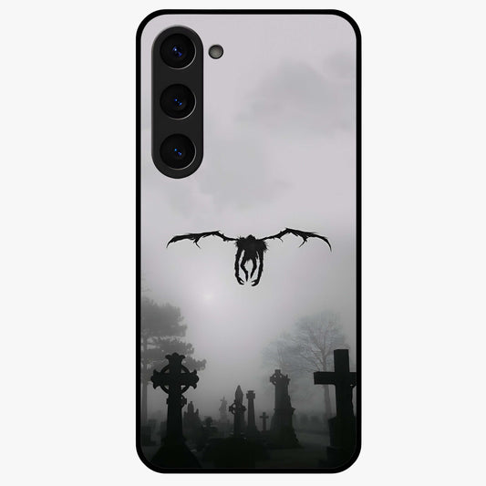 Graveyard Shadow Descent Glass Case showing flat back view with dark graveyard themed artwork and glossy glass finish.
