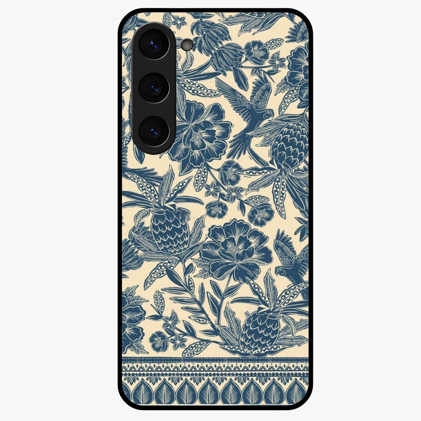 Heirloom Wild Bloom Glass Case showing flat back view with vintage inspired wild flower artwork and glossy glass finish.