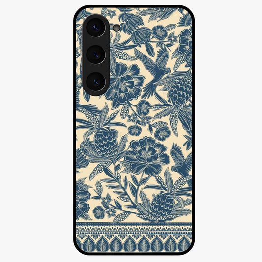 Heirloom Wild Bloom Glass Case showing flat back view with vintage inspired wild flower artwork and glossy glass finish.