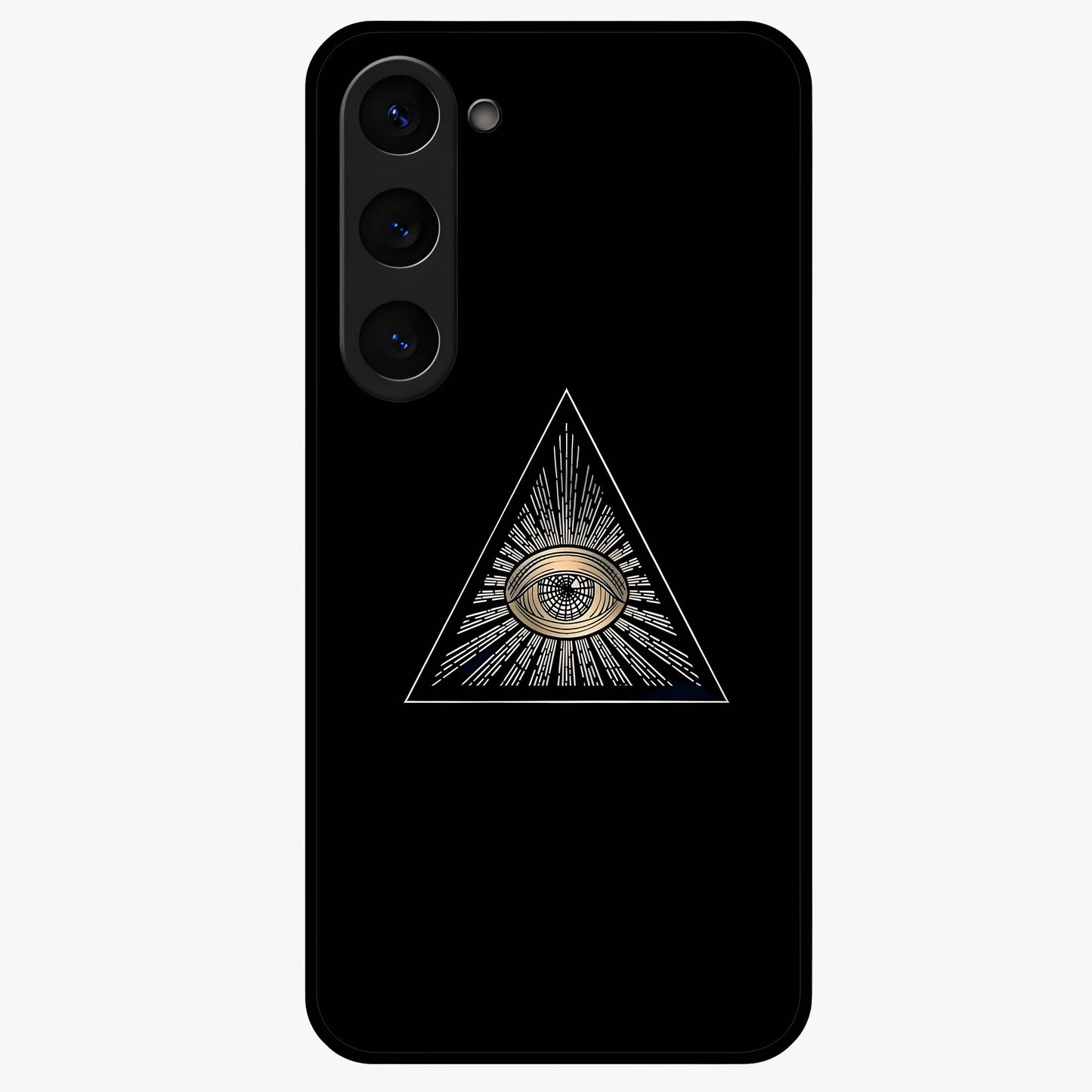 Illuminati Evil Glass Case showing flat back view with mysterious illuminati symbol artwork and glossy glass finish.