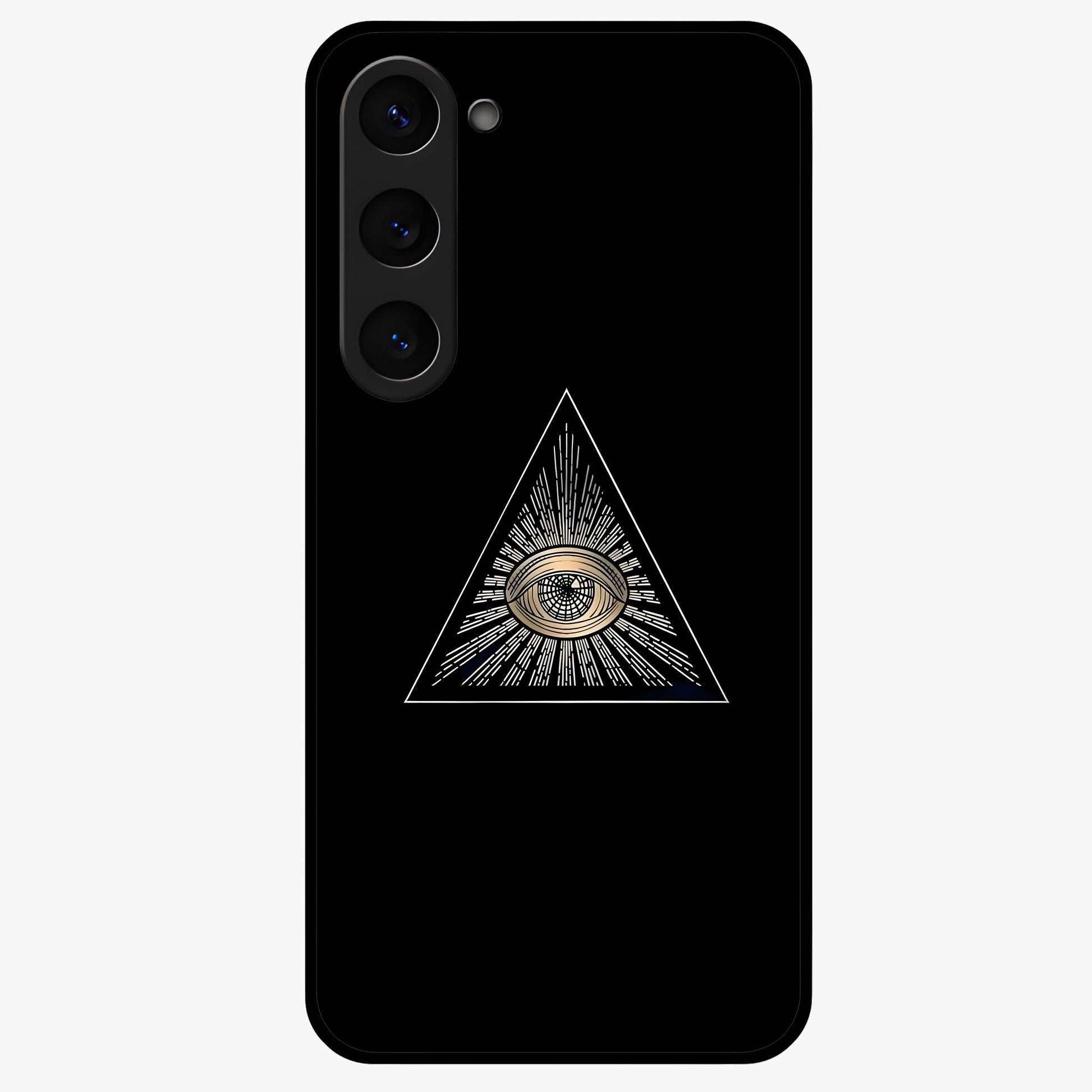 Illuminati Evil Glass Case showing flat back view with mysterious illuminati symbol artwork and glossy glass finish.