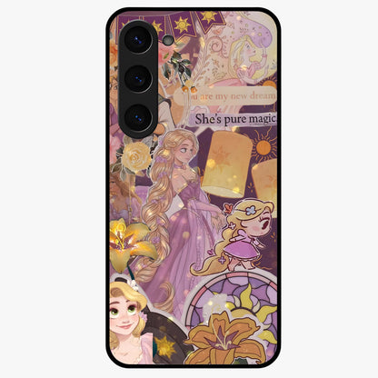 Magical Tangled Dream Glass Case showing flat back view with dreamy tangled artwork and glossy glass finish.