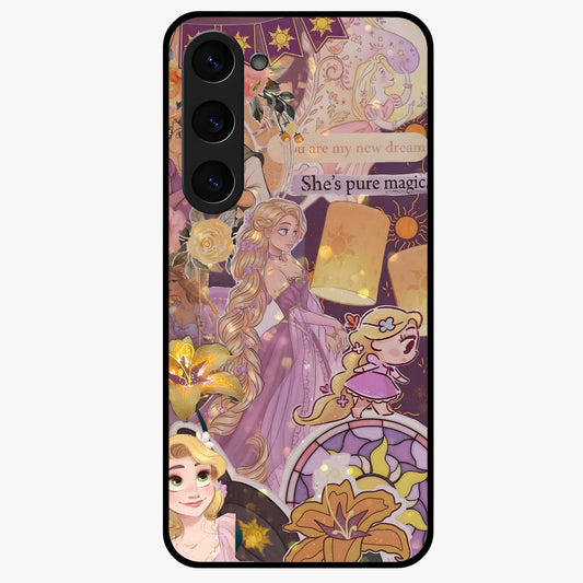 Magical Tangled Dream Glass Case showing flat back view with dreamy tangled artwork and glossy glass finish.