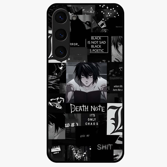 Midnight Chaos Mind Glass Case showing flat back view with abstract dark themed artwork and glossy glass finish.