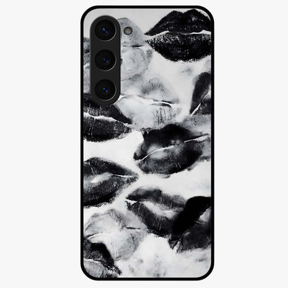 Midnight Kiss Marks Glass Case showing flat back view with lipstick kiss mark artwork and glossy glass finish.