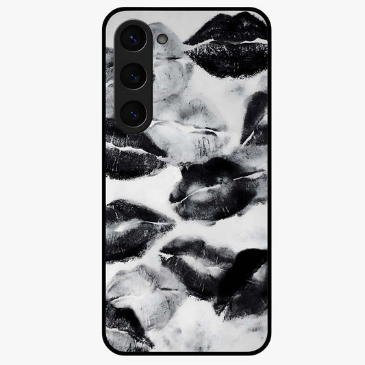Midnight Kiss Marks Glass Case showing flat back view with lipstick kiss mark artwork and glossy glass finish.