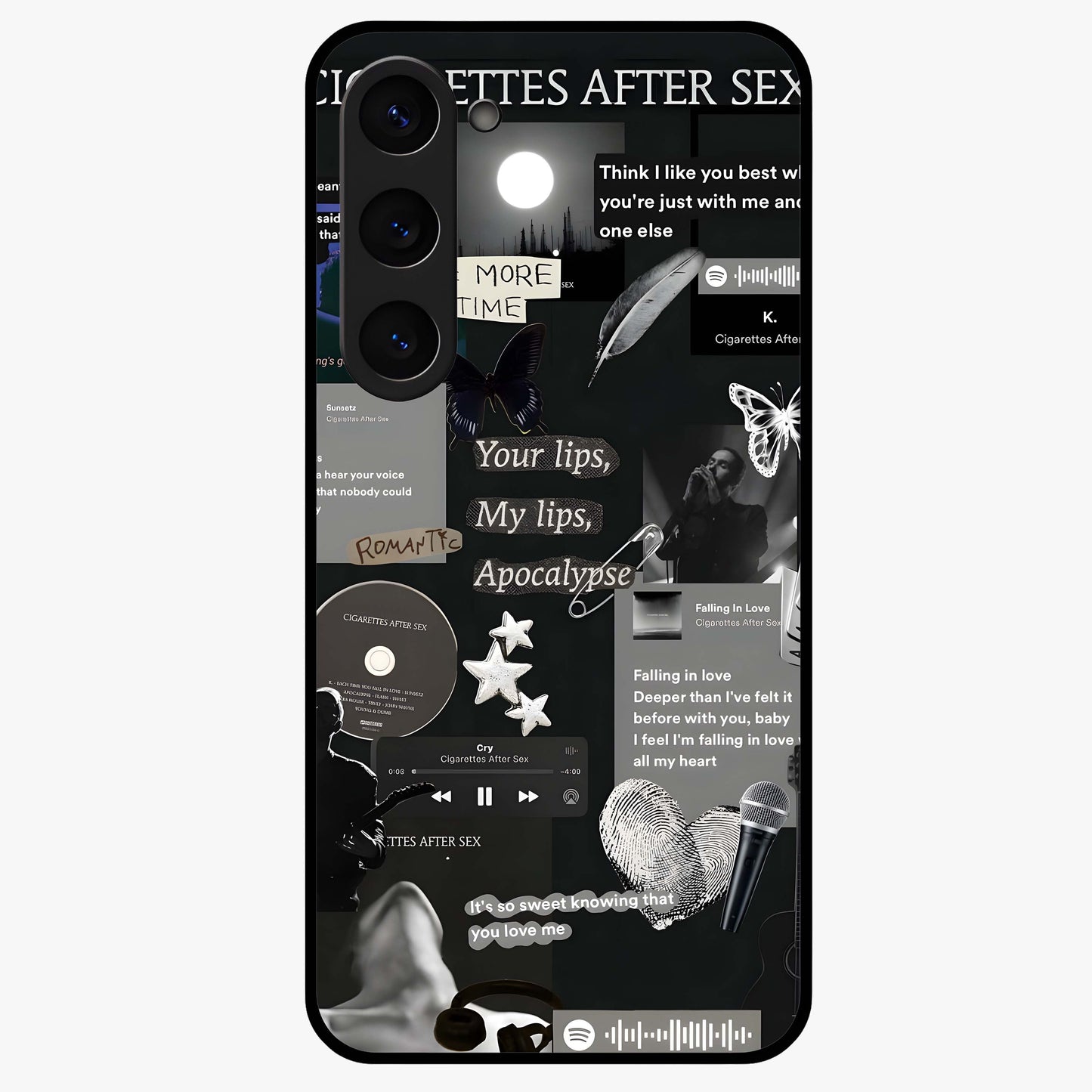 Midnight Love Echo Glass Case showing flat back view with romantic midnight themed artwork and glossy glass finish.