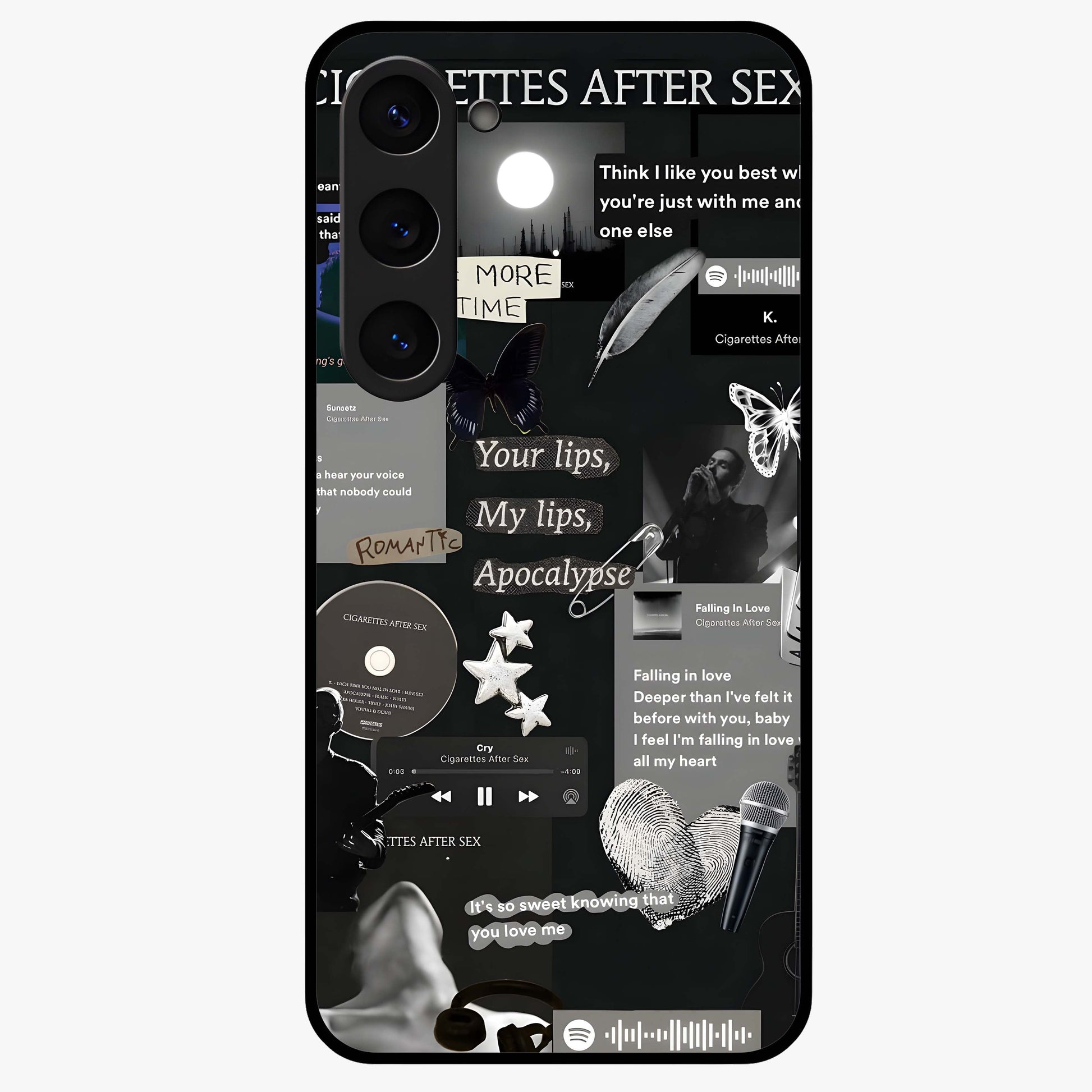 Midnight Love Echo Glass Case showing flat back view with romantic midnight themed artwork and glossy glass finish.