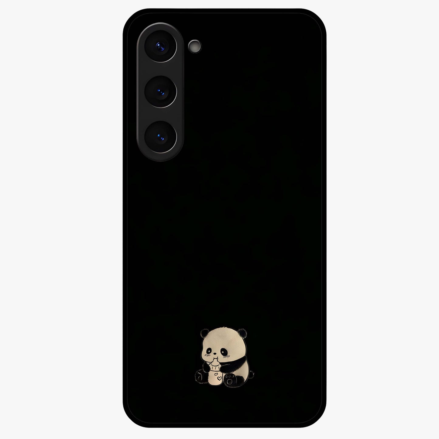 Midnight Panda Love Glass Case showing flat back view with cute panda themed artwork and glossy glass finish.