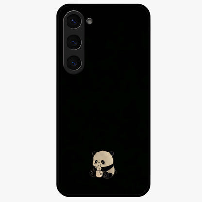 Midnight Panda Love Glass Case showing flat back view with cute panda themed artwork and glossy glass finish.