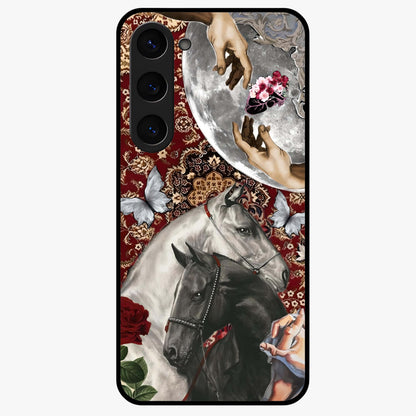 Moonlit Royal Stallion Glass Case showing flat back view with majestic horse under moonlight artwork and glossy glass finish.