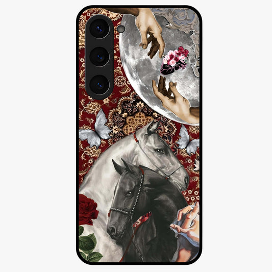 Moonlit Royal Stallion Glass Case showing flat back view with majestic horse under moonlight artwork and glossy glass finish.
