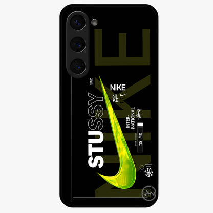 Neon Street Edition Glass Case showing flat back view with neon street style artwork and glossy glass finish.