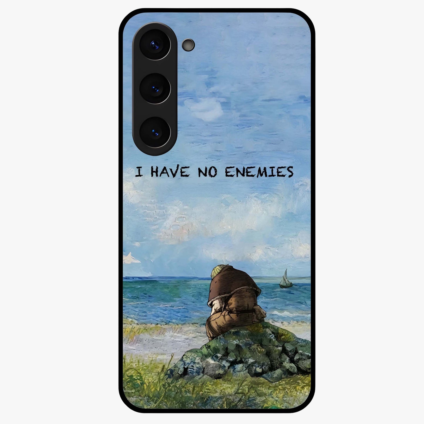 Peace Beyond War Glass Case showing flat back view with symbolic peace themed artwork and glossy glass finish.