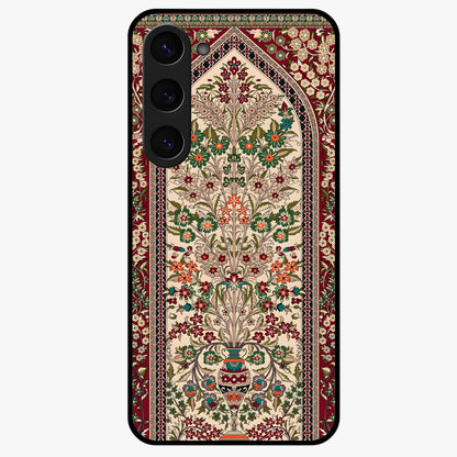 Persian Inspired Glass Case showing flat back view with ornate Persian style pattern artwork and glossy glass finish.