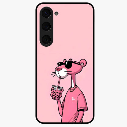 Pink Panther Glass Case showing flat back view with iconic pink panther artwork and glossy glass finish.