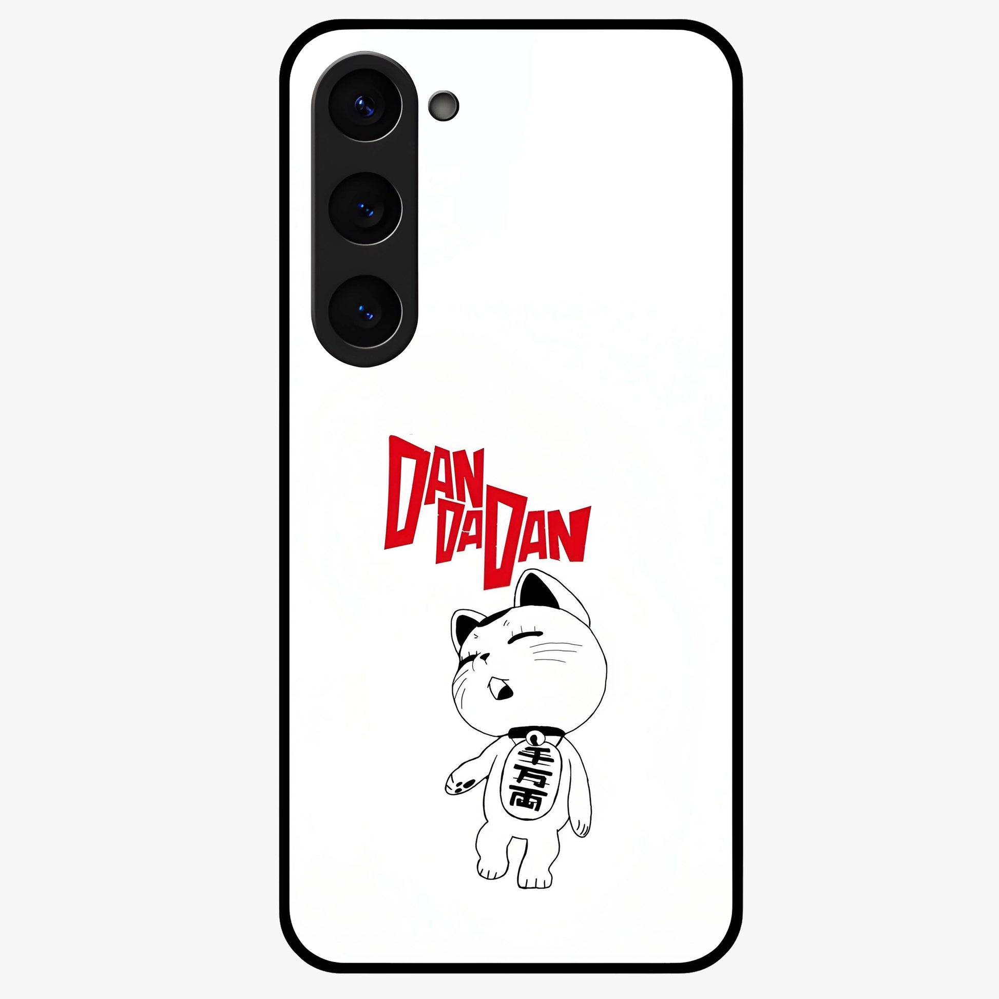 Playful Spirit Charm Glass Case showing flat back view with cheerful charm themed artwork and glossy glass finish.