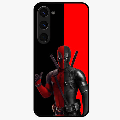 Red & Black Deadpool Theme Glass Case showing flat back view with bold comic inspired artwork and glossy glass finish.