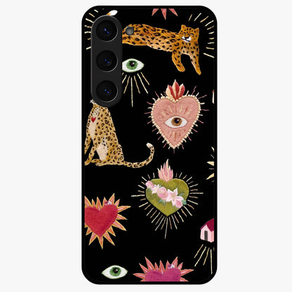 Sacred Jungle Heart Glass Case showing flat back view with jungle inspired heart artwork and glossy glass finish.