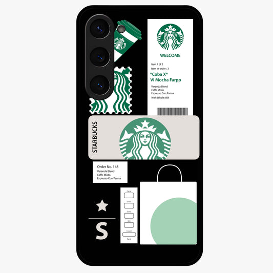 Starbucks Mocha Glass Case showing flat back view with coffee inspired artwork and glossy glass finish.