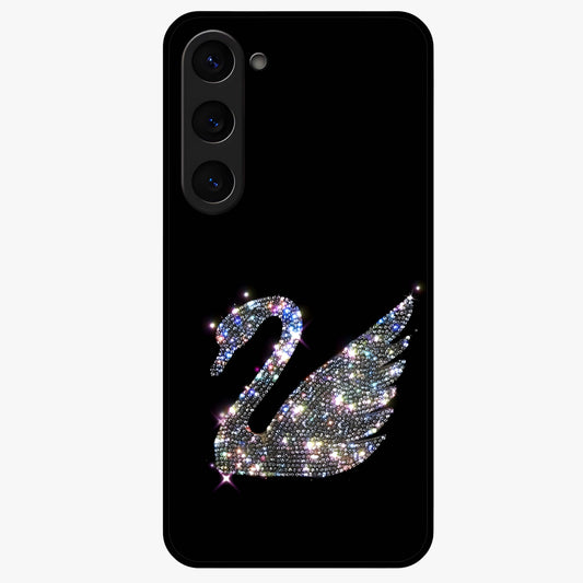 Starlit Swan Grace Glass Case showing flat back view with graceful swan artwork under starry sky and glossy glass finish.