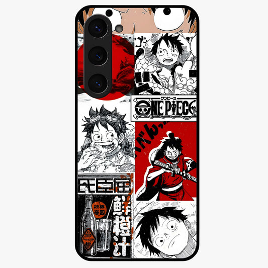 Strawhat Chaos Panels Glass Case showing flat back view with anime inspired chaos panel artwork and glossy glass finish.