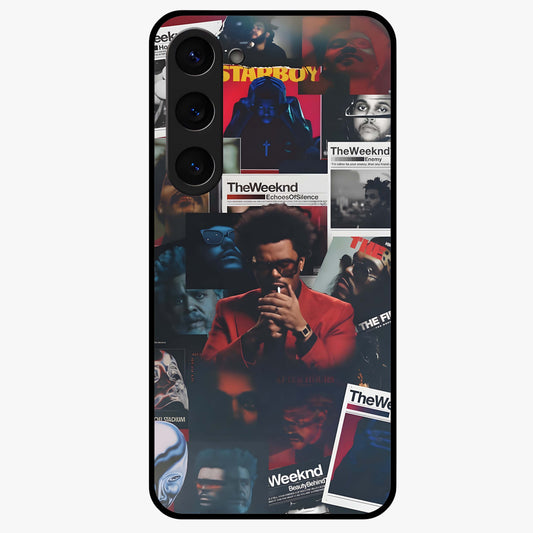 The Weeknd Glass Case showing flat back view with music inspired artistic portrait artwork and glossy glass finish.