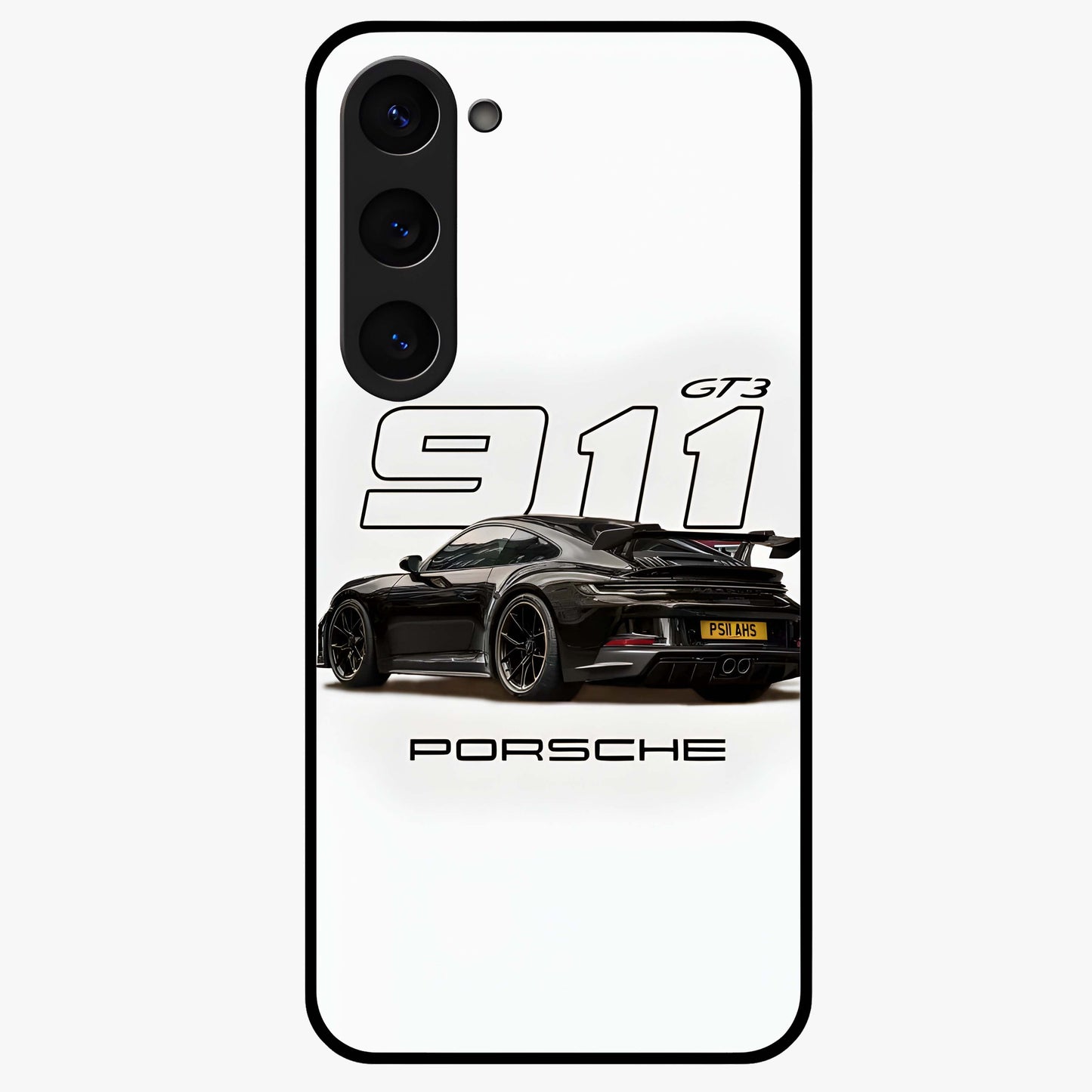 Turbo Legacy Icon Glass Case showing flat back view with iconic sports car inspired artwork and glossy glass finish.