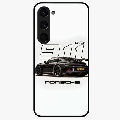 Turbo Legacy Icon Glass Case showing flat back view with iconic sports car inspired artwork and glossy glass finish.