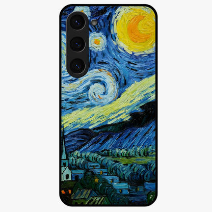 Van Gogh Art Glass Case showing flat back view with classic painterly artwork inspired by Van Gogh style and glossy glass finish.
