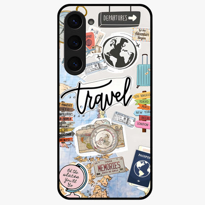 Wanderlust Journal Glass Case showing flat back view with travel inspired artwork and glossy glass finish.
