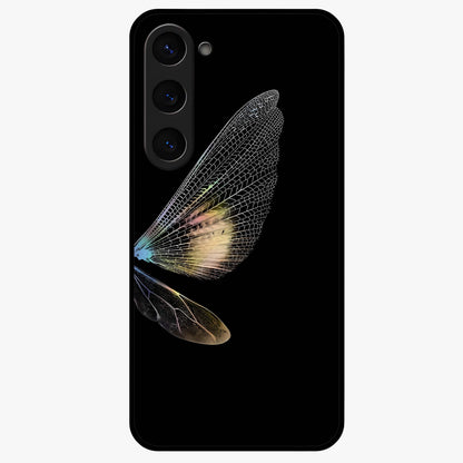 Whispers Of Wings Glass Case showing flat back view with graceful wing inspired artwork and glossy glass finish.