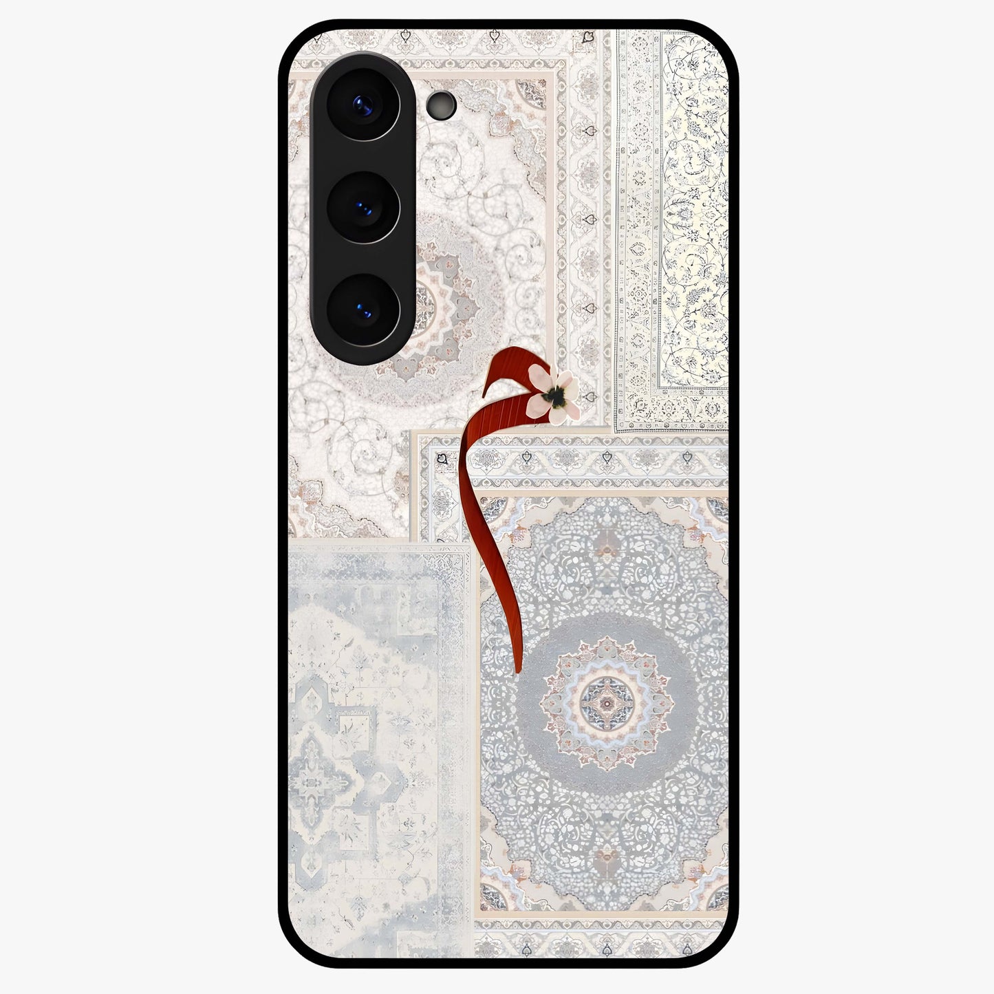 White Aesthetic Bow Glass Case showing flat back view with minimal bow artwork and glossy glass finish.
