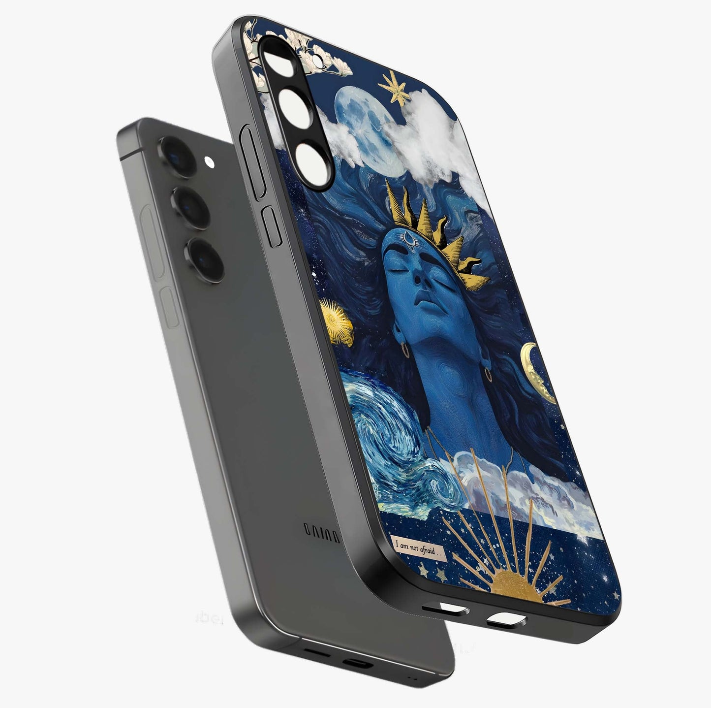 Aesthetic Lord Shiva Glass Case displayed in angled mockup highlighting spiritual Shiva illustration and sacred aesthetic design.