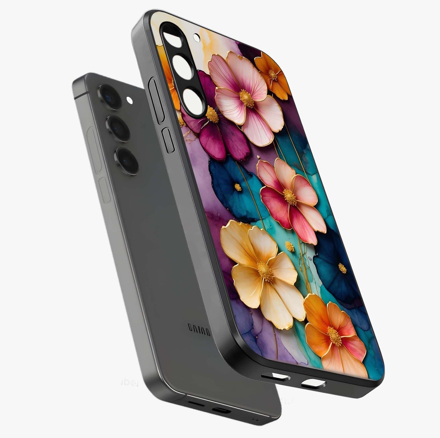 Artlyn Grace Flower Pattern Glass Case displayed in angled mockup highlighting delicate flower pattern design and smooth glass surface.