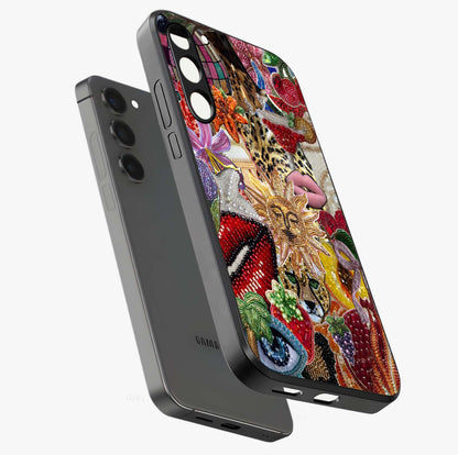 Beaded Fashion Jungle Glass Case displayed in angled mockup highlighting colorful fashion bead design and artistic pattern.
